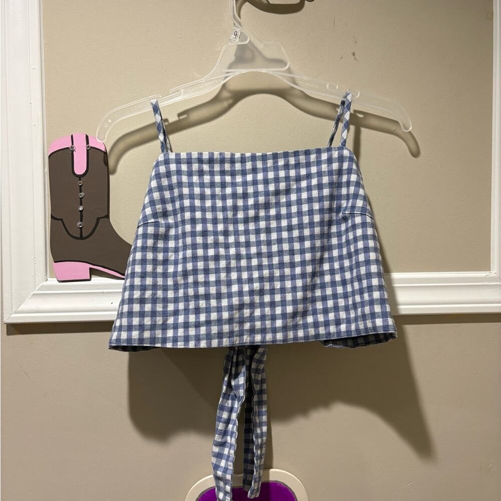 Brandy Melville Blue and White Gingham Blouse